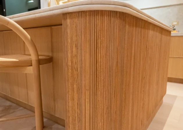 Curved fluted island end with counter stool, Dickens Project by Home Deco