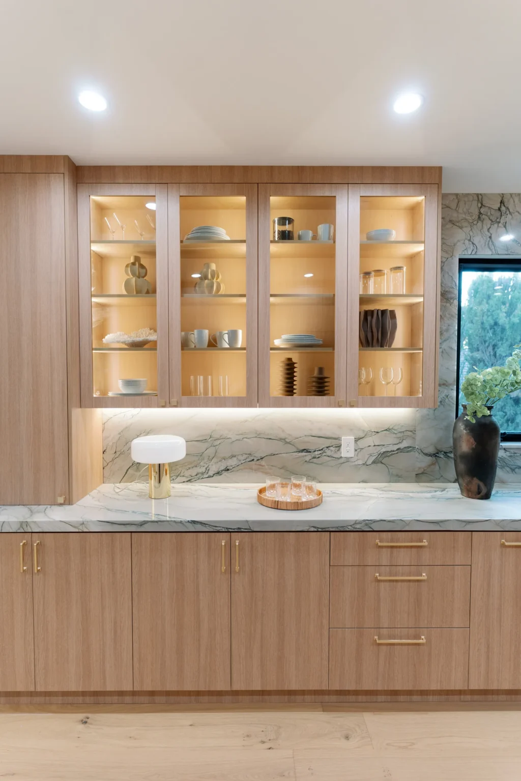 Glass-front hutch with interior lighting, Wilson Project by Home Deco