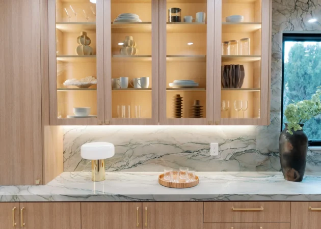 Glass-front hutch with interior lighting, Wilson Project by Home Deco